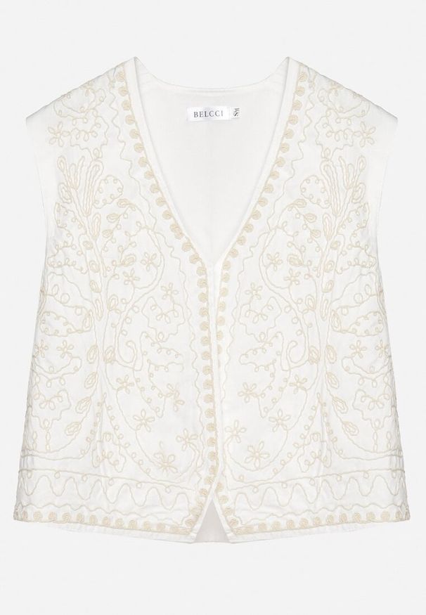 Born2be - Biała Bawełniana Kamizelka Ozdobiona Haftem Belvanis. Okazja: na co dzień. Kolor: biały. Materiał: bawełna. Wzór: aplikacja, haft. Styl: casual, elegancki