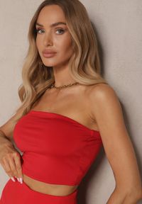 Renee - Czerwony Top z Elastycznej Tkaniny z Gumką z Tyłu Fynla. Kolor: czerwony. Materiał: tkanina. Długość rękawa: bez rękawów #3