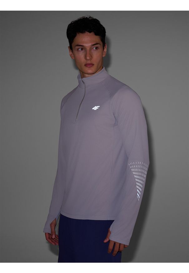 4f - 4F Longsleeve do biegania w terenie szybkoschnący męski - szary XL. Typ kołnierza: kołnierzyk stójkowy. Kolor: szary. Materiał: dzianina, włókno, materiał, syntetyk. Długość rękawa: długi rękaw. Długość: długie