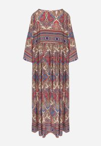 Renee - Jasnobeżowa Rozkloszowana Sukienka we Wzór Paisley z Rękawem 3/4 Briarwa. Okazja: na co dzień. Kolor: beżowy. Wzór: paisley. Styl: elegancki, casual #2
