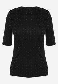 Renee - Czarna Bluzka z Dekoltem Typu Łódka Ozdobiona Cyrkoniami Neaninna. Okazja: na co dzień. Kolor: czarny. Materiał: jeans, poliester. Wzór: aplikacja. Styl: elegancki, casual #8