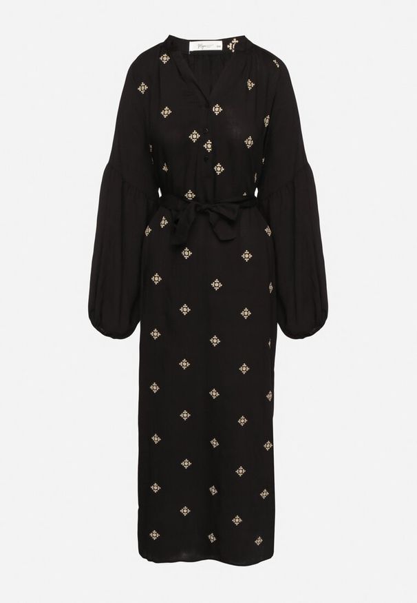 Born2be - Czarna Wiskozowa Sukienka o Kroju Oversize z Ozdobnym Haftem Naleniel. Okazja: na co dzień. Kolor: czarny. Materiał: wiskoza. Wzór: haft. Typ sukienki: oversize. Styl: casual