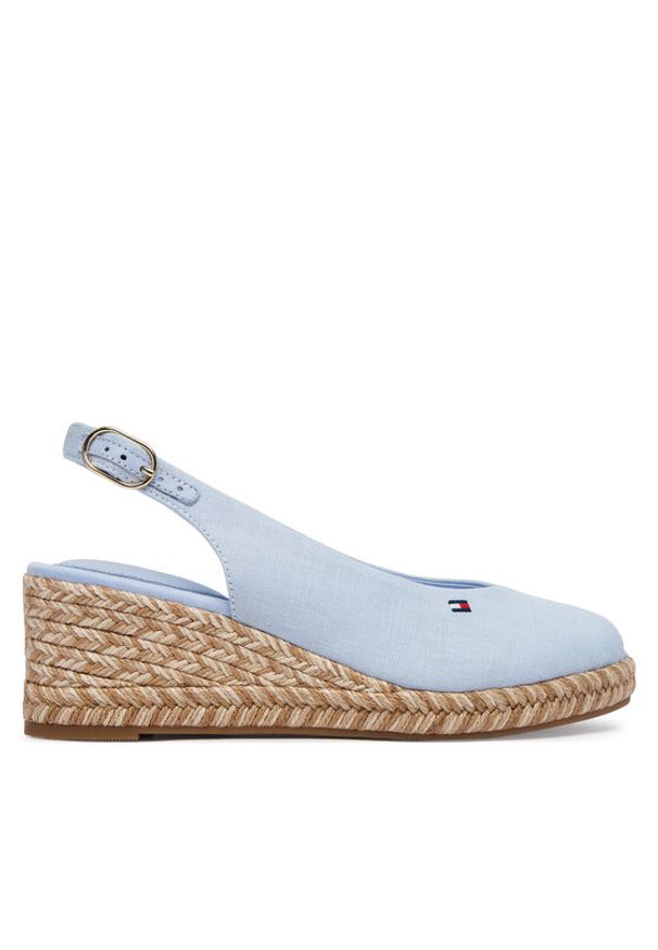 TOMMY HILFIGER - Tommy Hilfiger Espadryle Hemp Slingback Wedge Espadrilles FW0FW09472 Niebieski jasny. Kolor: niebieski. Materiał: materiał