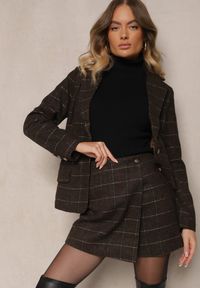 Renee - Brązowe Szorty Spódnica w Kratę z Zakładką Enallin. Okazja: na co dzień. Stan: podwyższony. Kolor: brązowy. Materiał: materiał. Długość: krótkie. Wzór: kratka. Sezon: lato, wiosna. Styl: casual #5