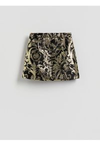 Reserved - Żakardowa spódnica mini - złoty. Kolor: złoty. Materiał: żakard #1