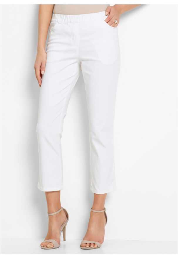 bonprix - Spodnie bez zamka w talii 7/8. Kolor: biały. Styl: elegancki