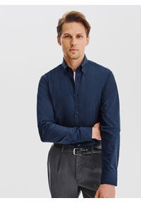 Pako Lorente - PAKO LORENTE – Granatowa koszula melanż. Kolor: niebieski. Materiał: bawełna. Długość rękawa: długi rękaw. Długość: długie. Wzór: melanż #4