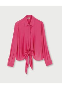 Liu Jo - LIU JO - Różowa koszula z wiązaniem. Okazja: do pracy, na spotkanie biznesowe. Kolor: wielokolorowy, fioletowy, różowy. Materiał: materiał, tkanina. Długość rękawa: długi rękaw. Długość: długie. Styl: klasyczny, elegancki, biznesowy