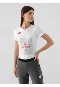 4f - Koszulka damska Łotwa - Tokio 2020. Kolor: biały. Materiał: dzianina, bawełna. Wzór: nadruk. Sezon: lato #1