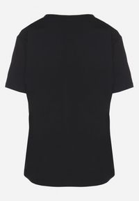 Born2be - Czarny Bawełniany T-shirt Zdobiony Haftem z Motywem w Wiśnie Nevianira. Okazja: na co dzień. Kolor: czarny. Materiał: bawełna. Wzór: aplikacja, haft. Styl: casual #4