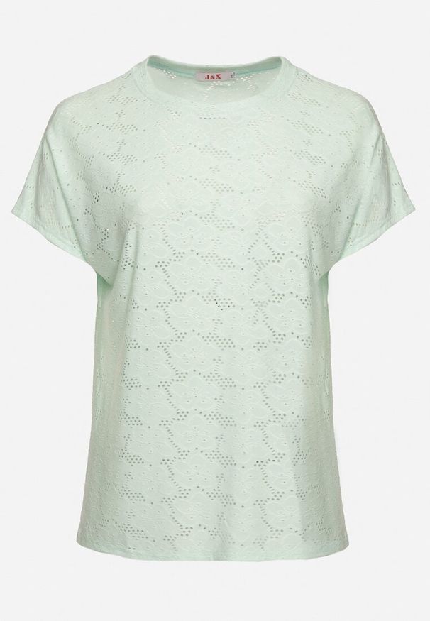 Born2be - Jasnozielona Ażurowa Bluzka z Bawełną Clavienne. Okazja: na co dzień. Kolekcja: plus size. Kolor: zielony. Materiał: bawełna. Długość rękawa: krótki rękaw. Długość: krótkie. Wzór: ażurowy. Styl: elegancki, casual