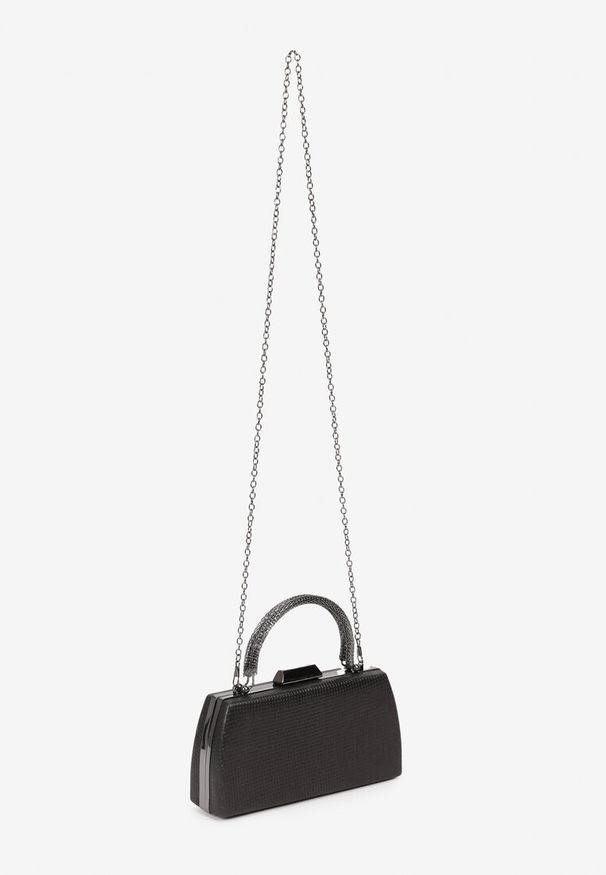 Born2be - Czarna Torebka Kopertówka z Metalową Rączką i Łańcuszkiem Xilagia. Kolor: czarny. Styl: elegancki, casual. Rodzaj torebki: na ramię