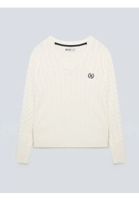 Big-Star - Sweter damski ze splotem warkoczowym z dekoltem v-neck kremowy Nisa 100. Okazja: na co dzień. Kolor: kremowy. Materiał: włókno, poliamid, syntetyk, bawełna, jeans. Wzór: ze splotem. Styl: casual, elegancki, klasyczny #4
