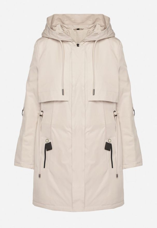 Born2be - Jasnobeżowa Klasyczna Kurtka Parka z Kapturem i Ściągaczem w Talii Tulasira. Okazja: na co dzień. Typ kołnierza: kaptur. Kolor: beżowy. Materiał: jeans. Styl: klasyczny