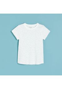 Reserved - Bawełniany t-shirt w kropki - Kremowy. Kolor: kremowy. Materiał: bawełna. Wzór: kropki