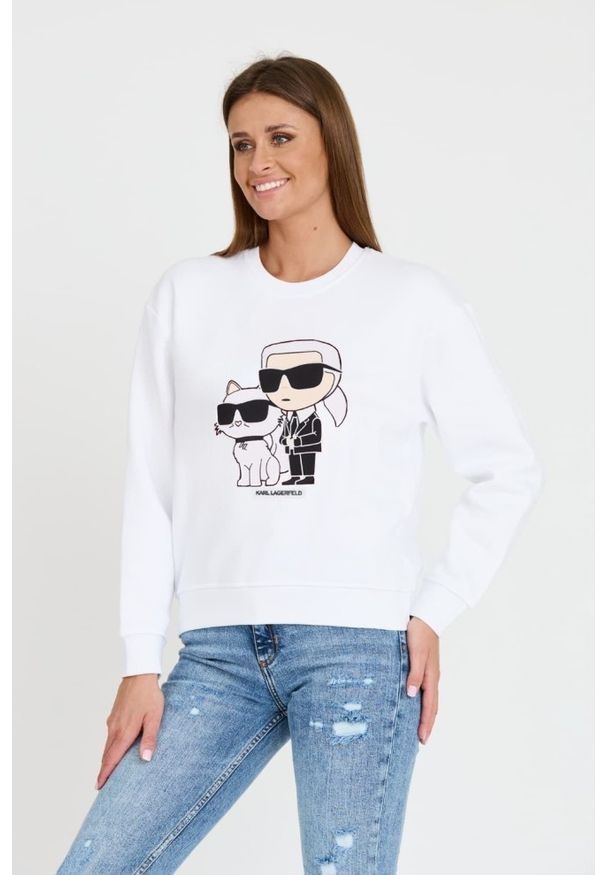 Karl Lagerfeld - KARL LAGERFELD Biała bluza damska Ikonik 2.0, Rozmiar L. Kolor: biały. Materiał: bawełna