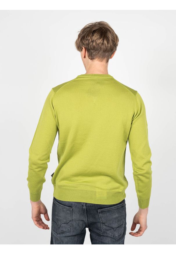 Plein Sport Sweter "Merino" | MPPS90132 | Mężczyzna | Zielony. Okazja: na co dzień. Kolor: zielony. Materiał: wełna. Wzór: aplikacja. Styl: sportowy