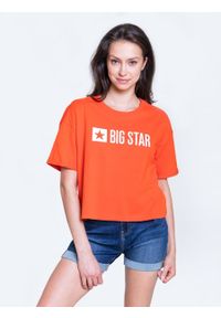 Big-Star - Koszulka damska Laila 603. Okazja: na co dzień. Kolor: czerwony. Materiał: jeans, materiał. Długość rękawa: krótki rękaw. Długość: krótkie. Sezon: lato. Styl: wakacyjny, sportowy, casual #1