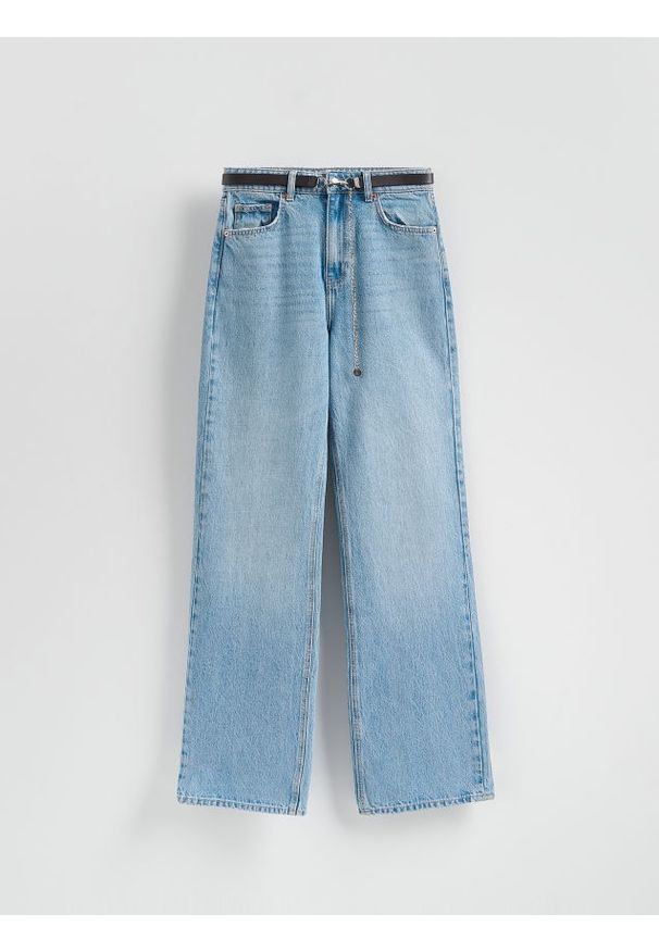 Reserved - Jeansy z paskiem - turkusowy. Kolor: turkusowy