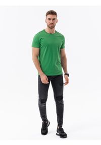 Ombre Clothing - T-shirt męski bawełniany BASIC - zielony V20 S1370 - XXL. Kolor: zielony. Materiał: bawełna. Styl: klasyczny #4