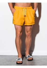 Ombre Clothing - Kąpielówki męskie W251 - żółte - XL. Kolor: żółty. Materiał: poliester. Wzór: aplikacja #4