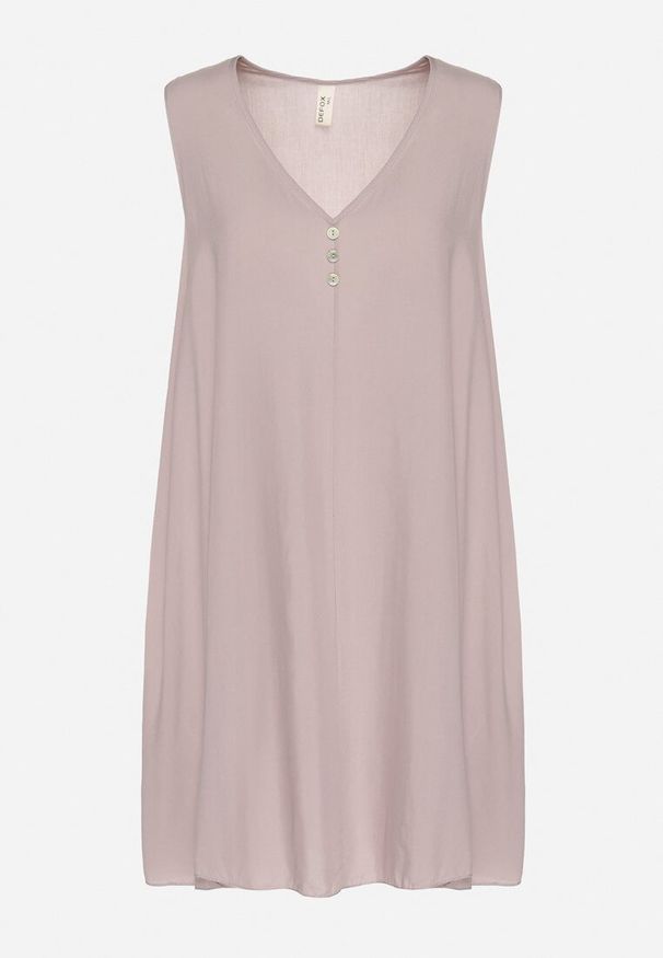 Born2be - Jasnoszara Rozkloszowana Sukienka z Bawełny z Ozdobnymi Guzikami Folusae. Okazja: na co dzień. Typ kołnierza: dekolt w serek. Kolor: szary. Materiał: bawełna. Sezon: wiosna, lato. Typ sukienki: proste. Styl: casual, elegancki, klasyczny