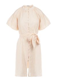 Born2be - Jasnobeżowa Sukienka z Bawełny Zanpey. Kolor: beżowy. Materiał: bawełna. Wzór: haft. Styl: elegancki. Długość: mini #3
