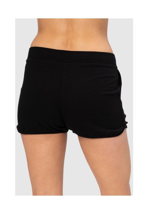 MOSCHINO Czarne szorty damskie ze złotym logo, Rozmiar XS. Kolor: czarny. Materiał: prążkowany, bawełna. Wzór: aplikacja