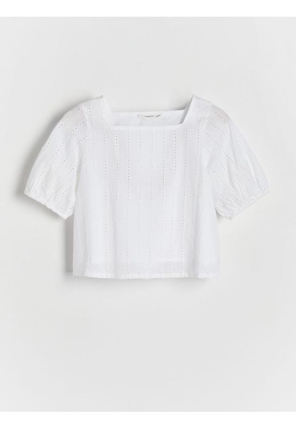 Reserved - Bluzka ażurowa - złamana biel. Materiał: bawełna. Wzór: ażurowy