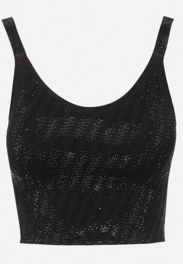 Born2be - Czarny Dopasowany Top z Drobnymi Cyrkoniami Eraina. Kolor: czarny. Długość rękawa: na ramiączkach. Wzór: aplikacja. Styl: elegancki