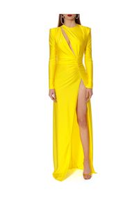 AGGI - Sukienka maxi Adriana Super Yellow. Kolor: żółty. Materiał: tkanina. Długość rękawa: długi rękaw. Typ sukienki: dopasowane. Długość: maxi #4
