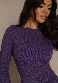 Renee - Fioletowy Sweter z Wiskozą Ozdobiony Metaliczną Nitką Liatolla. Okazja: na co dzień. Kolor: fioletowy. Materiał: wiskoza. Wzór: aplikacja. Styl: casual #4