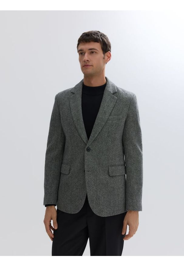 Reserved - Wełniana marynarka slim fit - ciemnoszary. Kolor: szary. Materiał: wełna