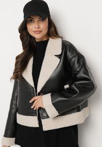 Born2be - Czarna Kurtka Biker o Kroju Ramoneski z Futrzanymi Wstawkami i Ociepleniem Nikida. Okazja: na co dzień. Kolor: czarny. Materiał: futro. Długość rękawa: długi rękaw. Długość: długie. Styl: klasyczny, casual, elegancki #6