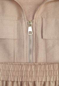 Born2be - Beżowy Wiskozowy Komplet w Stylu Safari Spodnie i Bluzka na Suwak z Wiązaniem Iphisei. Kolor: beżowy. Materiał: wiskoza #4