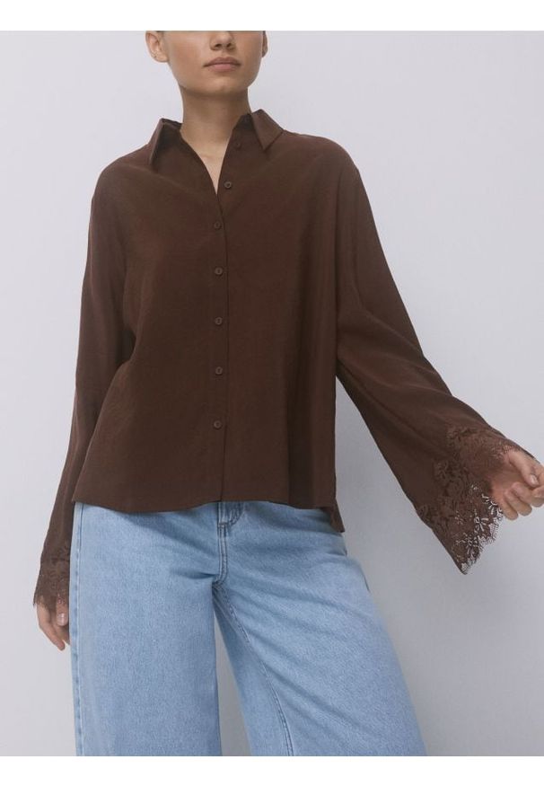 Reserved - Koszula z modalem - brązowy. Kolor: brązowy. Materiał: tkanina