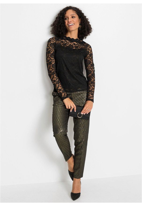 bonprix - Bluzka z koronki. Kolor: czarny. Materiał: koronka. Wzór: koronka