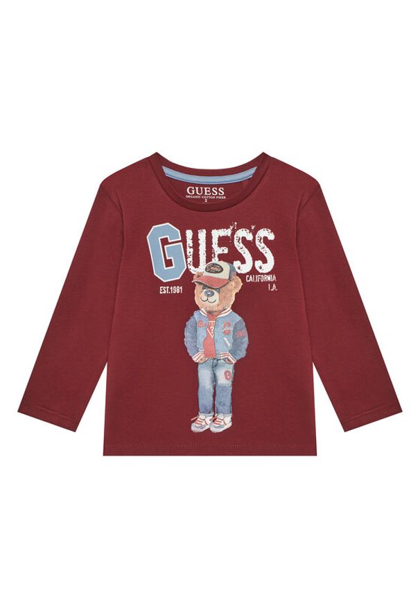 Guess Bluzka N5YI23 K8HM4 Bordowy Regular Fit. Kolor: czerwony. Materiał: bawełna
