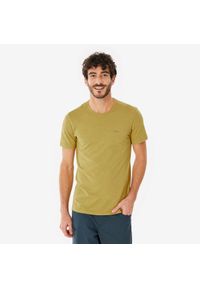 quechua - Koszulka turystyczna męska NH550 Fresh. Kolor: zielony. Materiał: bawełna, poliester, materiał. Wzór: ze splotem. Sezon: lato. Sport: turystyka piesza