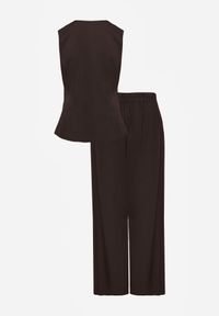 Born2be - Brązowy Komplet Garniturowy z Bawełną Kamizelka i Szerokie Spodnie Sererissa. Kolor: brązowy. Materiał: bawełna #8