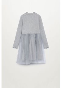 Mango Kids - Sukienka dziecięca BOSTON. Typ kołnierza: kołnierzyk stójkowy. Kolor: szary. Materiał: tkanina, bawełna, materiał, elastan. Długość rękawa: długi rękaw. Wzór: gładki. Typ sukienki: rozkloszowane. Długość: mini #3