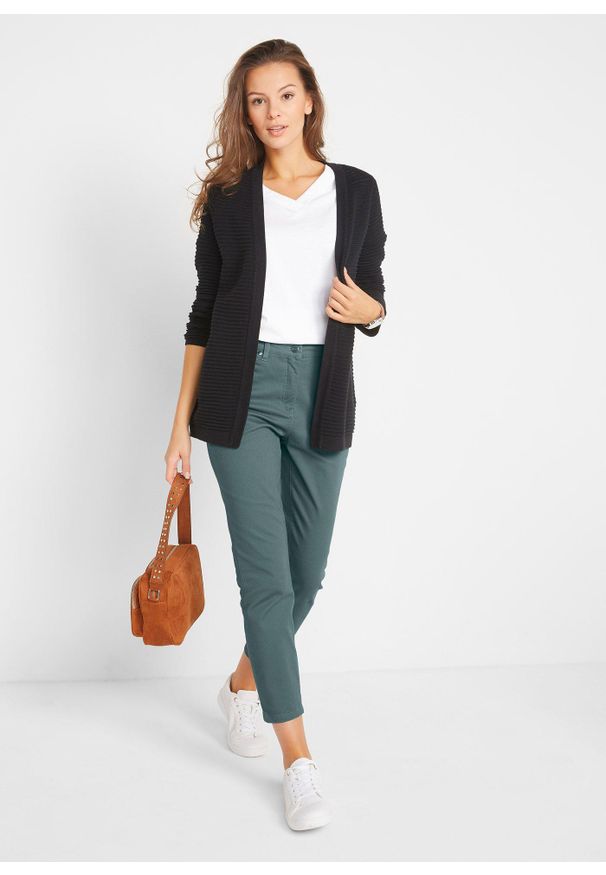 bonprix - Spodnie 7/8, high waist. Stan: podwyższony. Kolor: zielony. Materiał: materiał