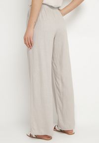 Born2be - Jasnoszare Szerokie Spodnie z Lnem z Gumką w Talii i Kieszeniami Filisela. Okazja: do pracy, na co dzień. Kolor: szary. Materiał: len. Styl: casual, elegancki #3