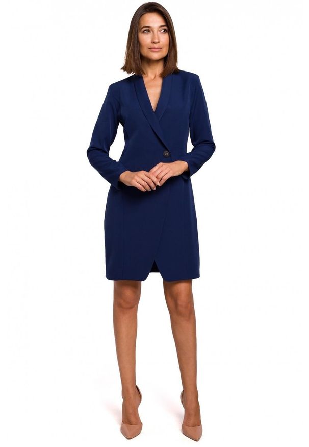 Style - Elegancka biznesowa żakietowa sukienka na jeden guzik. Okazja: na spotkanie biznesowe. Styl: biznesowy, elegancki