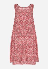 Born2be - Czerwona Rozkloszowana Sukienka z Bawełny w Abstrakcyjny Wzór Annivione. Kolor: czerwony. Materiał: bawełna. Długość rękawa: na ramiączkach. Styl: klasyczny, elegancki #2