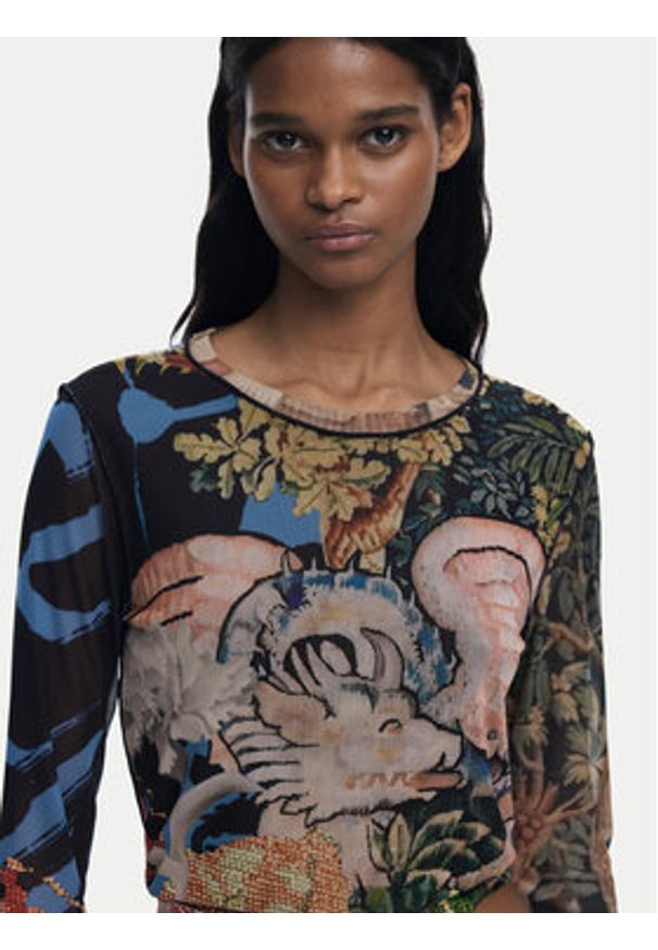 Desigual Bluzka Dragon Lacroix 25WWTK39 Kolorowy Slim Fit. Materiał: syntetyk. Wzór: kolorowy