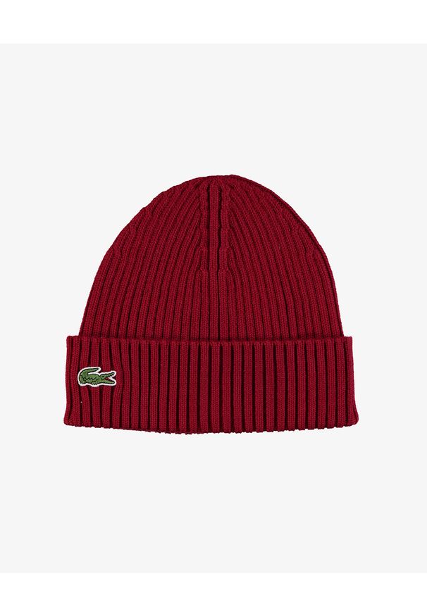 Lacoste - LACOSTE - Czerwona czapka wełniana z logo. Kolor: czerwony. Materiał: wełna. Wzór: aplikacja. Sezon: jesień