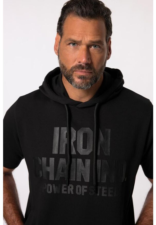 JAY-PI - Męska Bluza z kapturem Iron Anvil fitness rękaw 1/2 szybkoschnąca kaptur. Typ kołnierza: kaptur. Kolekcja: plus size. Kolor: czarny. Materiał: materiał, poliester, bawełna. Sport: fitness