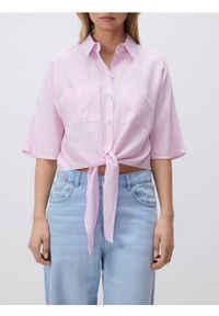 Reserved - Wiązana koszula z wiskozy - różowy. Kolor: różowy. Materiał: wiskoza