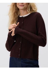 Reserved - Wełniany kardigan - ciemnobrązowy. Kolor: brązowy. Materiał: wełna